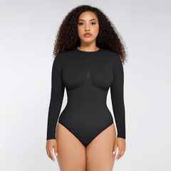 Shape Essence Women's Seamless Bodysuit | Long Sleeve Crew Neck Shapewear with Bust Support & Waist Slimming for Tummy Control