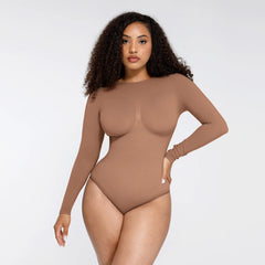 Shape Essence Women's Seamless Bodysuit | Long Sleeve Crew Neck Shapewear with Bust Support & Waist Slimming for Tummy Control