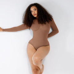 Shape Essence Women's Seamless Bodysuit | Long Sleeve Crew Neck Shapewear with Bust Support & Waist Slimming for Tummy Control