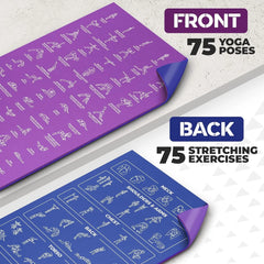 PoseGuide Instructional Yoga Mat with Illustrated Poses & Stretches | 75 Yoga Poses Printed with Carrying Strap – Perfect for Beginners & Home Workouts