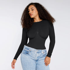 Shape Essence Women's Seamless Bodysuit | Long Sleeve Crew Neck Shapewear with Bust Support & Waist Slimming for Tummy Control