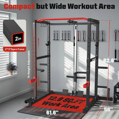 SportsRoyals Elite Power Rack | Multi-Functional Power Cage with LAT Pulldown Pulley System & Squat Rack Attachments for Home Gym Strength Training