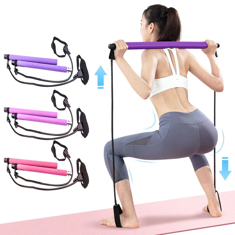 CoreFlex Fitness Yoga Pilates Bar with Resistance Bands | Portable Home Gym Trainer for Full Body Workout, CrossFit & Strength Training