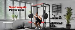 SportsRoyals Elite Power Rack | Multi-Functional Power Cage with LAT Pulldown Pulley System & Squat Rack Attachments for Home Gym Strength Training