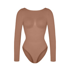 Shape Essence Women's Seamless Bodysuit | Long Sleeve Crew Neck Shapewear with Bust Support & Waist Slimming for Tummy Control