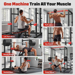 SportsRoyals Elite Power Rack | Multi-Functional Power Cage with LAT Pulldown Pulley System & Squat Rack Attachments for Home Gym Strength Training
