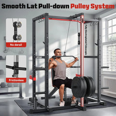 SportsRoyals Elite Power Rack | Multi-Functional Power Cage with LAT Pulldown Pulley System & Squat Rack Attachments for Home Gym Strength Training