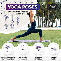 PoseGuide Instructional Yoga Mat with Illustrated Poses & Stretches | 75 Yoga Poses Printed with Carrying Strap – Perfect for Beginners & Home Workouts