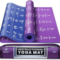 PoseGuide Instructional Yoga Mat with Illustrated Poses & Stretches | 75 Yoga Poses Printed with Carrying Strap – Perfect for Beginners & Home Workouts