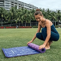 PoseGuide Instructional Yoga Mat with Illustrated Poses & Stretches | 75 Yoga Poses Printed with Carrying Strap – Perfect for Beginners & Home Workouts