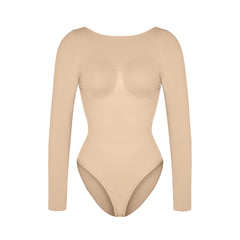 Shape Essence Women's Seamless Bodysuit | Long Sleeve Crew Neck Shapewear with Bust Support & Waist Slimming for Tummy Control