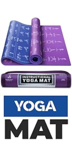 PoseGuide Instructional Yoga Mat with Illustrated Poses & Stretches | 75 Yoga Poses Printed with Carrying Strap – Perfect for Beginners & Home Workouts