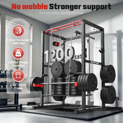 SportsRoyals Elite Power Rack | Multi-Functional Power Cage with LAT Pulldown Pulley System & Squat Rack Attachments for Home Gym Strength Training