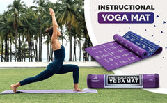 PoseGuide Instructional Yoga Mat with Illustrated Poses & Stretches | 75 Yoga Poses Printed with Carrying Strap – Perfect for Beginners & Home Workouts