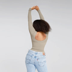 Shape Essence Women's Seamless Bodysuit | Long Sleeve Crew Neck Shapewear with Bust Support & Waist Slimming for Tummy Control